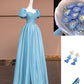 Blue Delicate Beaded Long Satin Prom Dress Ball Gown Evening Gown Party Dress nv4731