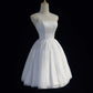 White pure simple beautiful sparkling fashion elegant exquisite rhinestone short mini backless floor length tulle homecoming  nv4289