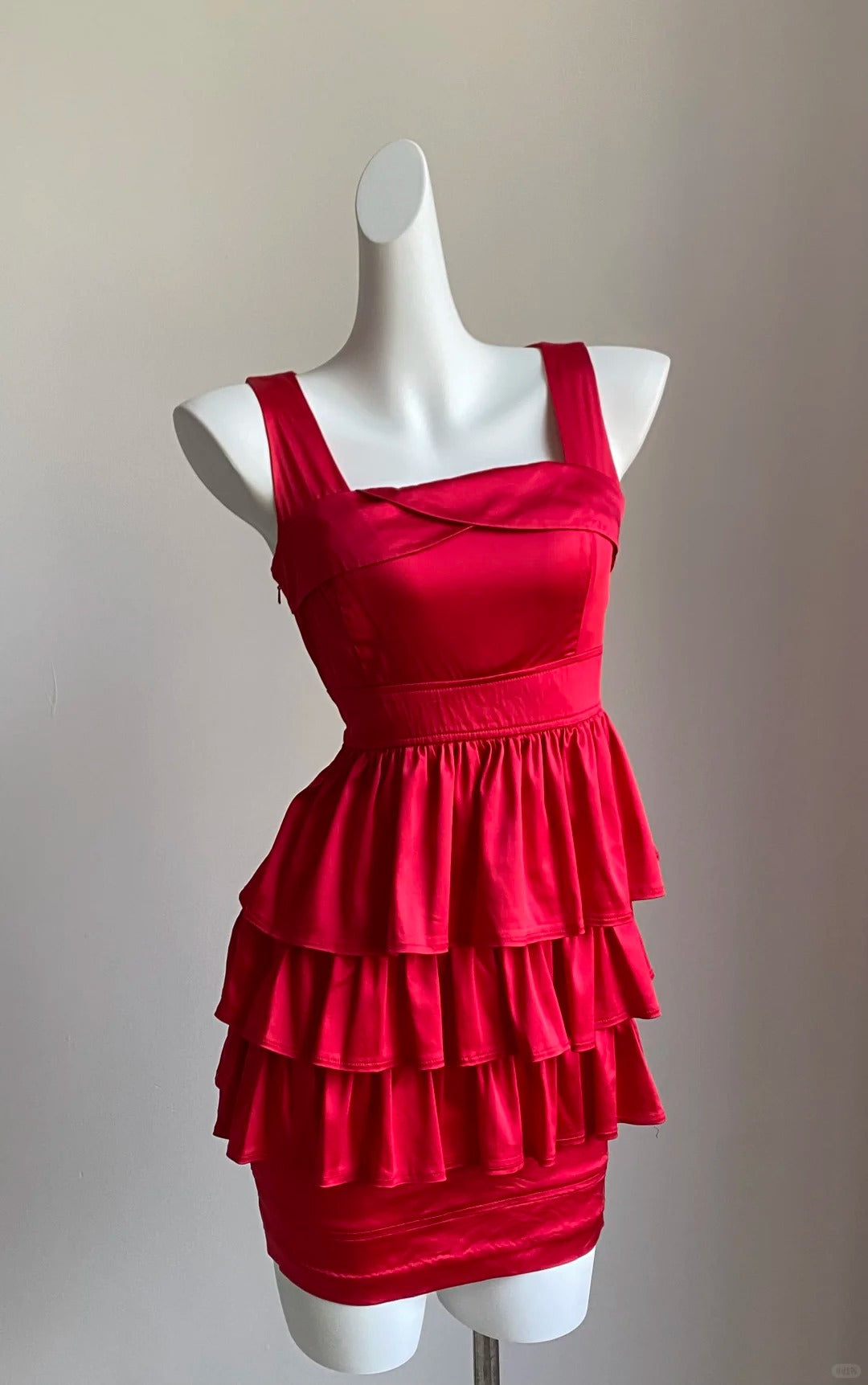 Red ruffle short satin homecoming dress birthday dress nv5159
