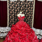 Robe de soirée longue en satin à fleurs et perles, style princesse, rouge, robe de bal, robe de quinceanera, nv4650
