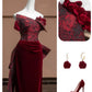 Burgundy Floral Velvet Elegant Fashion Long Prom Dress Evening Dress Party Dress nv4733