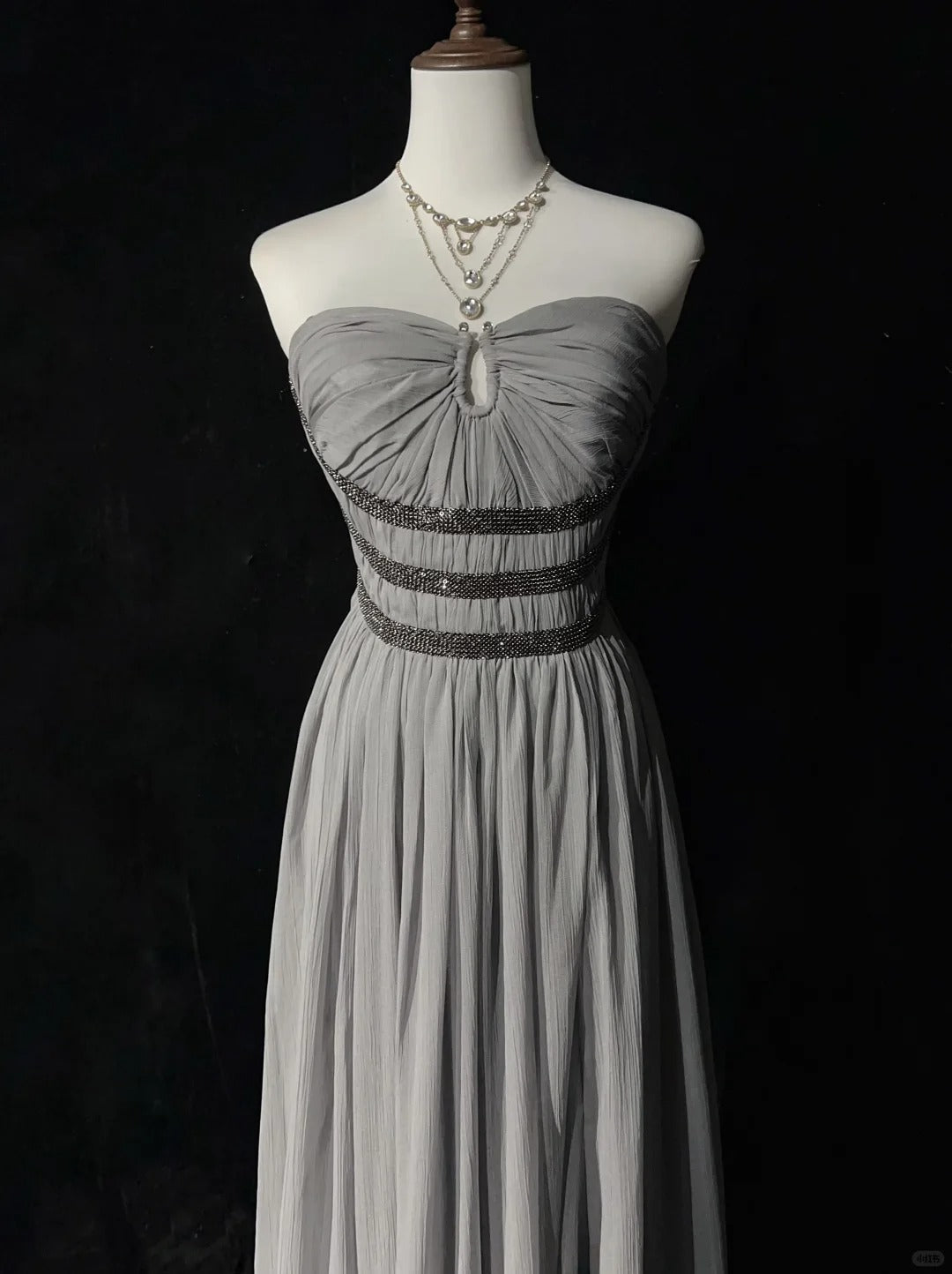 Grey Beaded Elegant Long Chiffon Prom Dres Evening Dress nv4928