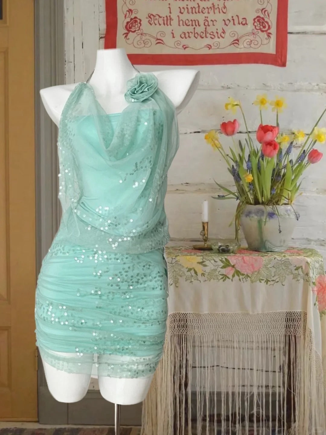 Mint Green Shiny Elegant Short Sequin Chiffon Homecoming Dress Birthday Party Dress nv4916