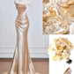 Gold Satin Long Mermaid Slim Prom Dress Evening Dress Party Dress nv4720
