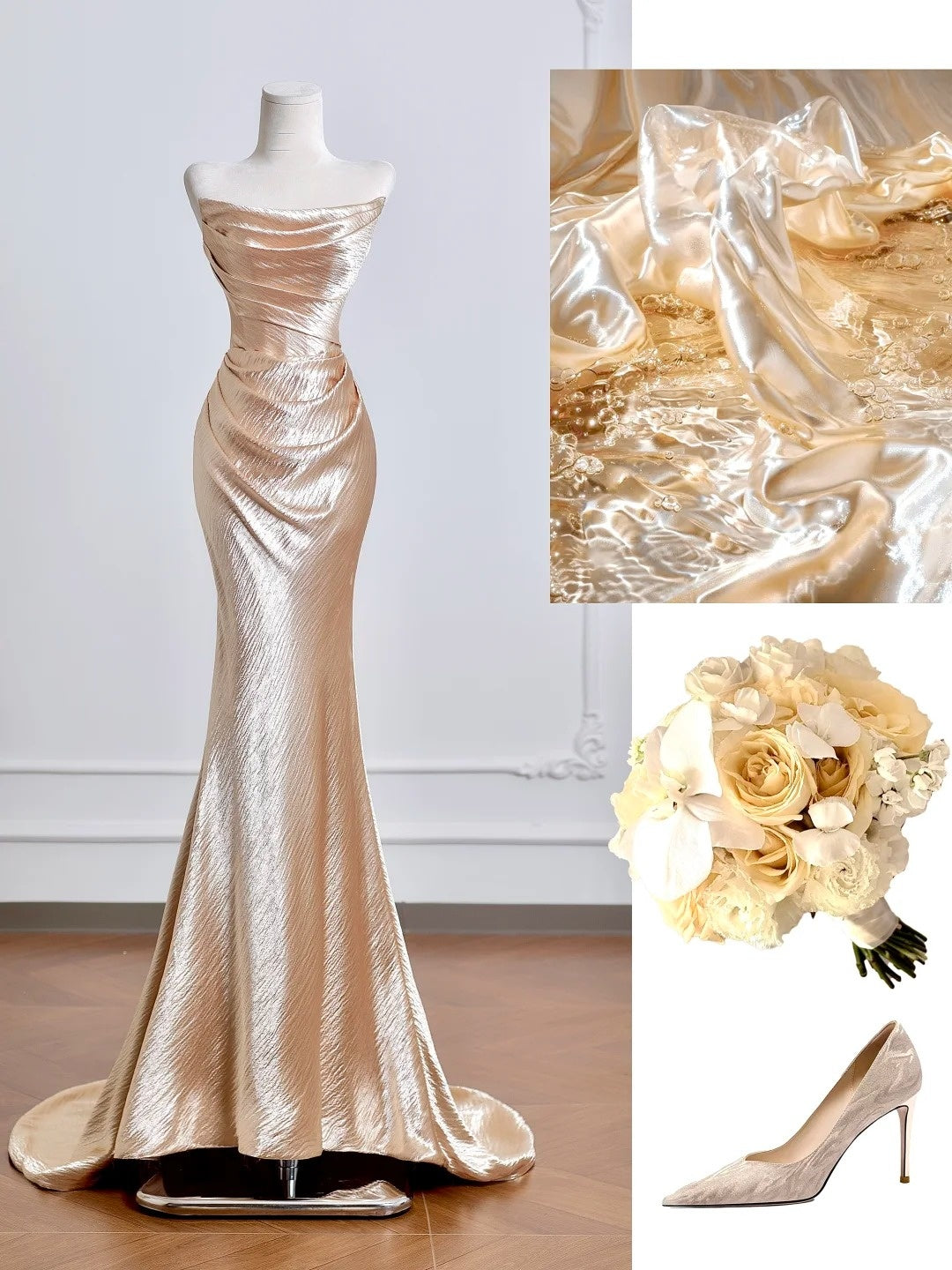 Gold Satin Long Mermaid Slim Prom Dress Evening Dress Party Dress nv4720