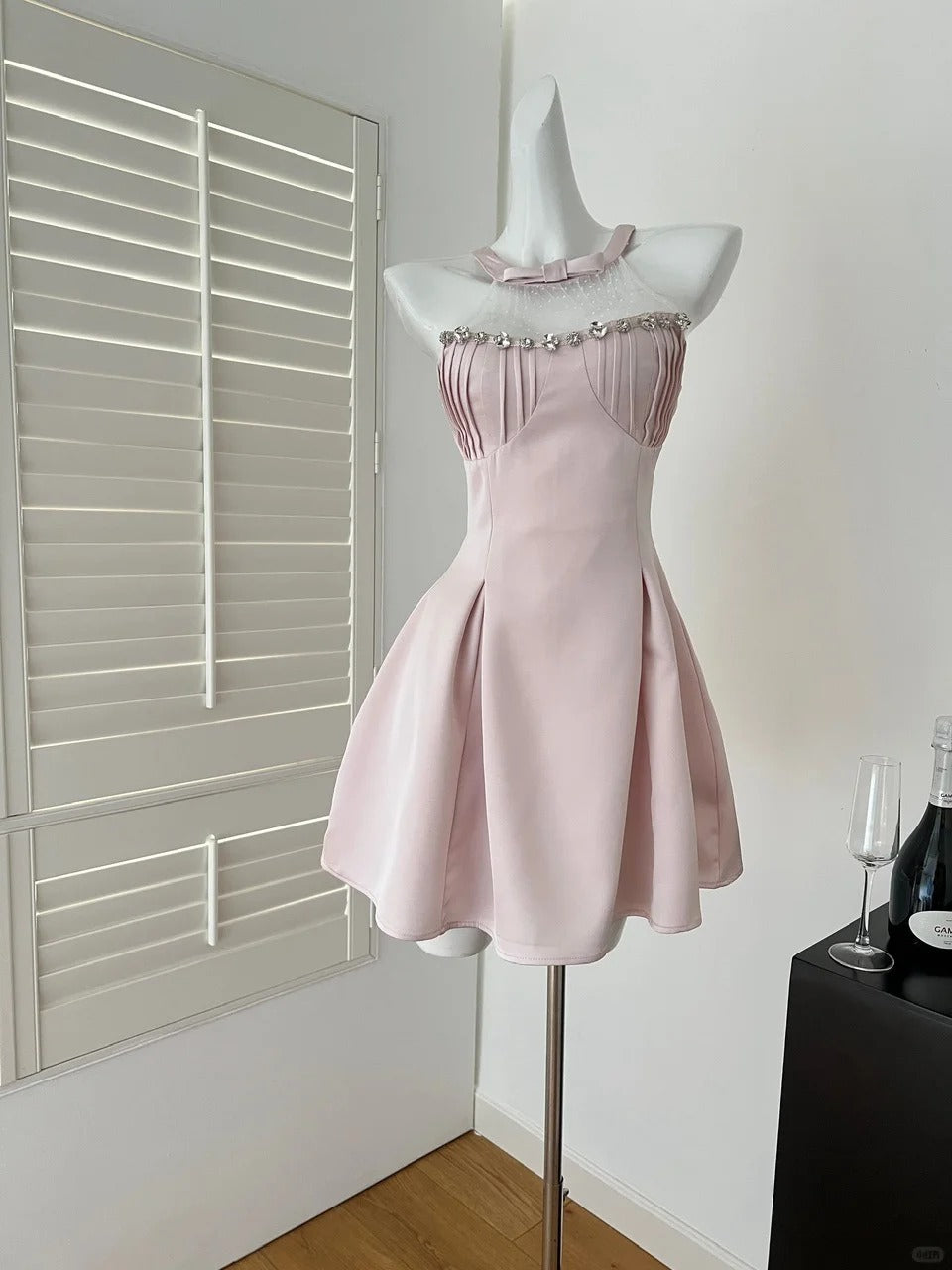 Pink Beaded Cute Short Satin Homecoming Dress Birthday Dress nv4785