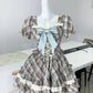 NiceVestidos--💕Blue retro homecoming dress with hazelnut latte plaid lace collar, bow tie, V-shaped lace waist and tie-backs. American retro tutu skirt plaid pattern, millennial sweet and elegant. NV5667