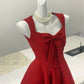 Red Fashion Sweet Bow Short Satin Homecoming Dress Prom Dress Birthday Dress nv4526