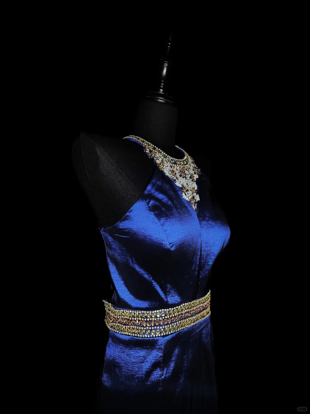 Blau Wunderschöne Elegante Mode Exquisite Edelstein Perlen Lange Meerjungfrau Schlank Satin Ballkleid Abendkleid Ballkleid nv3872