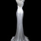 White Fashionable Elegant Floral Straps Long Tulle Chiffon Mermaid Slim Fit Floor Length Trailing Ball Gown Evening Gown Prom Gown Wedding Gown nv3869