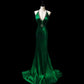 Green Gorgeous Vintage Exquisite Gem Beaded Long satin Mermaid Slim Floor Length Satin Ball Gown Evening Gown Party Dress nv3945