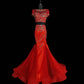 Red Gorgeous Vintage Elegant Exquisite Beaded Short Sleeve Long Mermaid Mermaid Dress Satin Tulle Chiffon Ball Gown Evening Dress Party Dress Wedding Dress Prom Dress nv3962