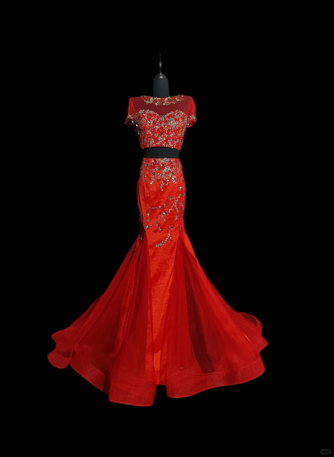 Red Gorgeous Vintage Elegant Exquisite Beaded Short Sleeve Long Mermaid Mermaid Dress Satin Tulle Chiffon Ball Gown Evening Dress Party Dress Wedding Dress Prom Dress nv3962