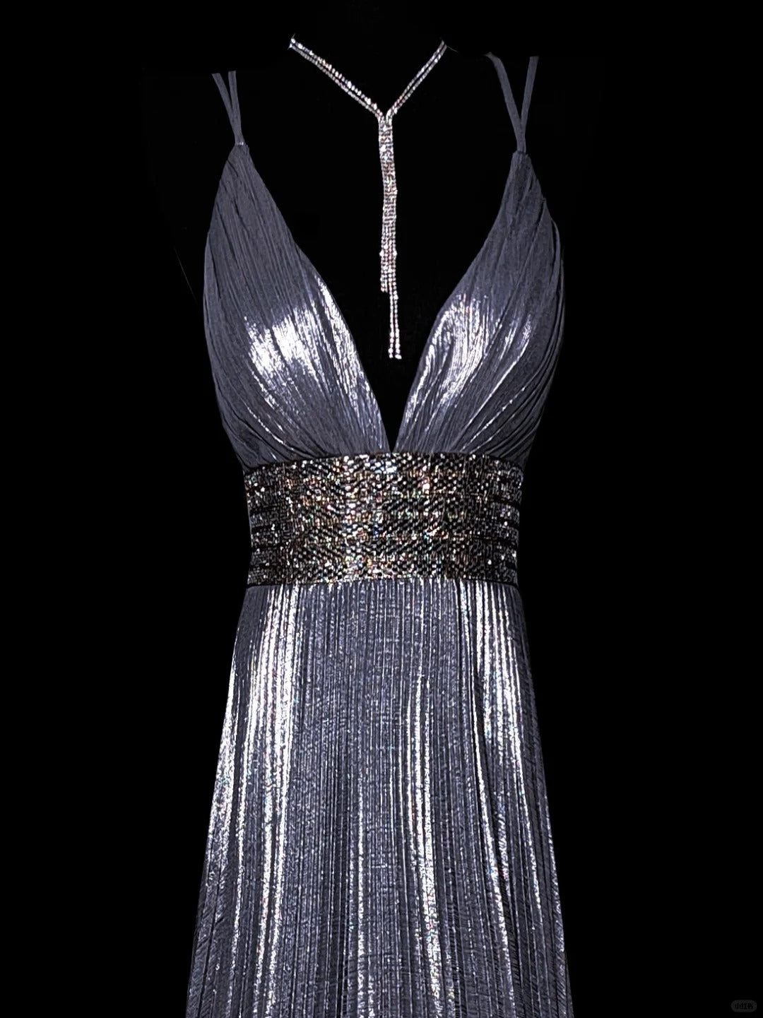 Moonlight Silver Fashion Elegant V-Ausschnitt Exquisite Perlenbesatz Lange Satin Bodenlange Schleppe Ballkleid Abendkleid Ballkleid Partykleid nv3868