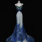 Blue Gorgeous Elegant One Shoulder Beautiful Exquisite Floral Beaded Long Floor Length Tulle Chiffon Ball Gown Evening Gown Party Dress Prom Gown nv3985