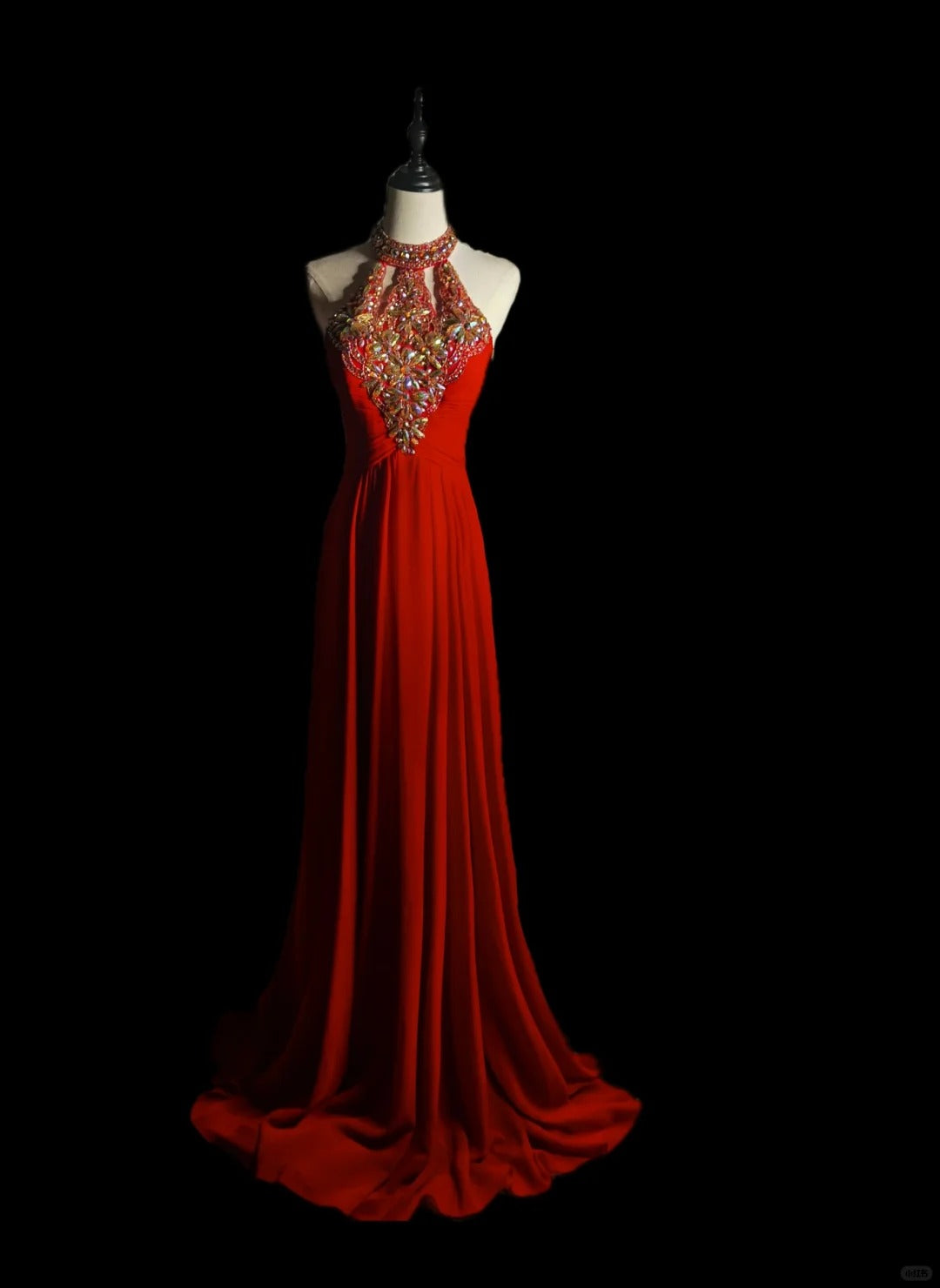 Red Gorgeous Vintage Exquisite Gem Beaded Halter Long Mermaid Slim Floor Length Satin Ball Gown Evening Gown Party Dress nv3946