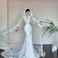White gorgeous elegant exquisite lace long tulle mermaid fishtail floor-length tail ball gown evening dress wedding dress nv4054