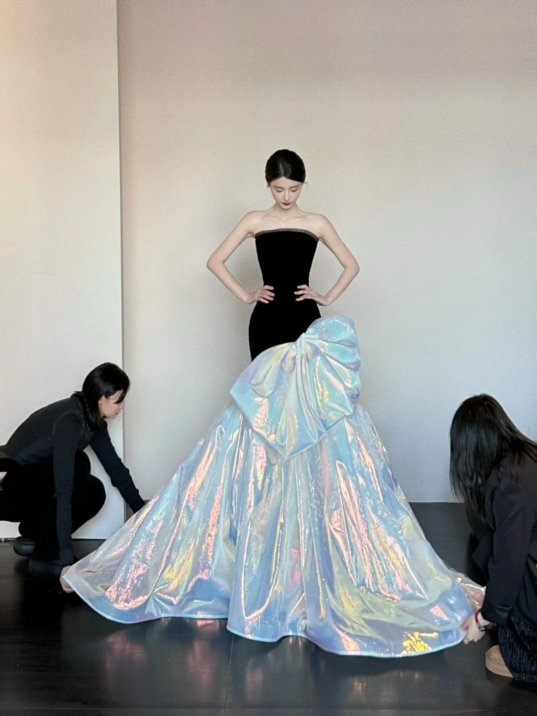 Black shiny gorgeous elegant satin long mermaid floor length ball gown evening dress nv4055