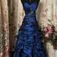 Blue Rhinestone Long Satin Floor Length Ball Gown Evening Gown Adult Dress nv4423
