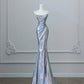 Robe de soirée longue en satin argenté, magnifique et brillante, style sirène, élégante, robe de bal, robe de remise de diplôme, nv4337