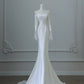 White simple fashion applique mermaid elegant long satin ball gown evening dress wedding dress nv4339