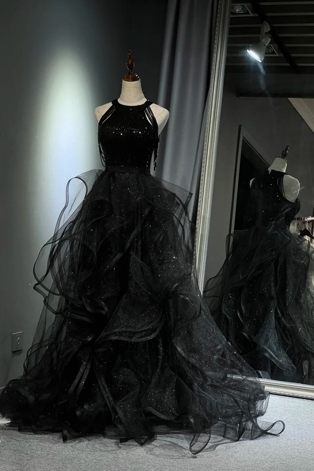 Black shiny long ball gown NV6624