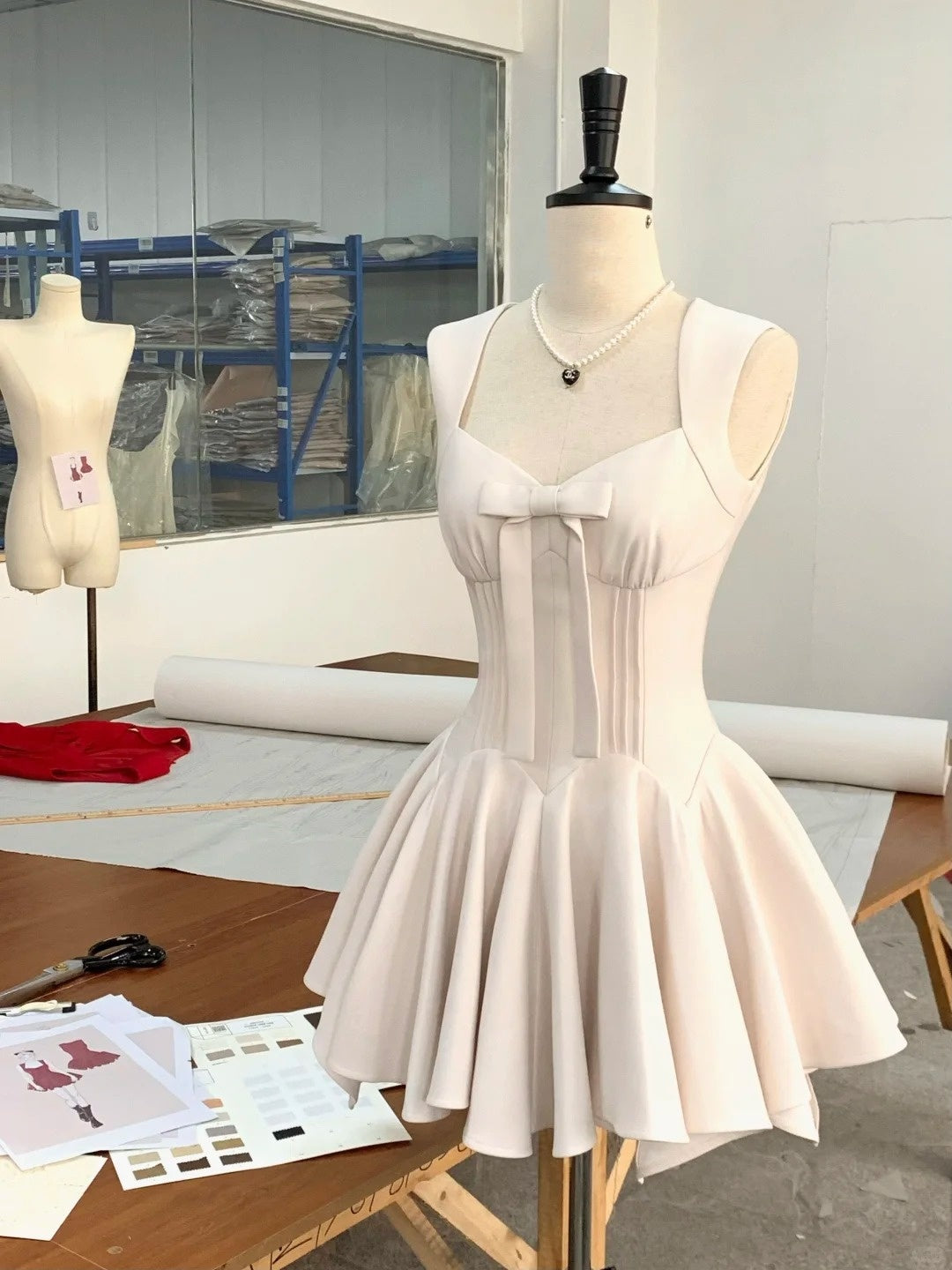 Pink Fashion Sweet Bow Short satin Homecoming Dress Prom Dress Birthday Dress nv4512