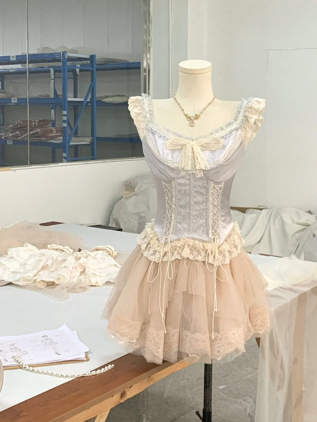 Light blue sweet lace short satin tulle homecoming dress prom dress birthday dress nv4520