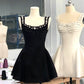 Black/White Sweet Beaded Short Satin Homecoming Dress Prom Dress Birthday Dress nv4517