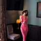 Sequin Halter Maxi Dress: Hot Pink Deep V-backless, Eye-catching Evening Gown NV6400