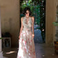 French Garden Rose Print Halter Gown: Backless Maxi, Resort Fairy Dress NV6403