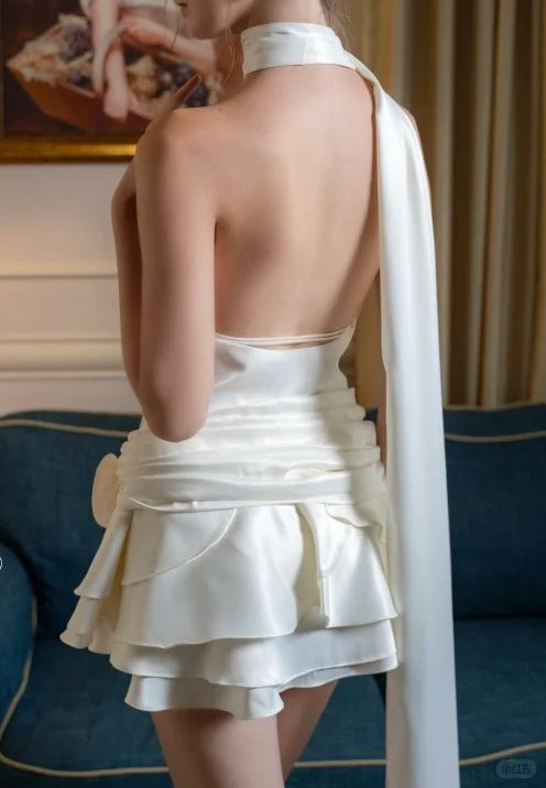 White Floral Short Satin Vintage Princess Homecoming Dress Birthday Party Dress nv4709