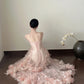 Pink Elegant Retro Fashion Romantic Long Floor Length Trailing Chiffon Tulle Ball Gown Evening Dress Birthday/Vacation/Wedding Dress Ball Gown Wedding Dress nv4075