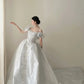White Gorgeous Exquisite Beaded Floral Long Floor Length Train Satin Ball Gown Evening Gown Wedding Dress nv4069