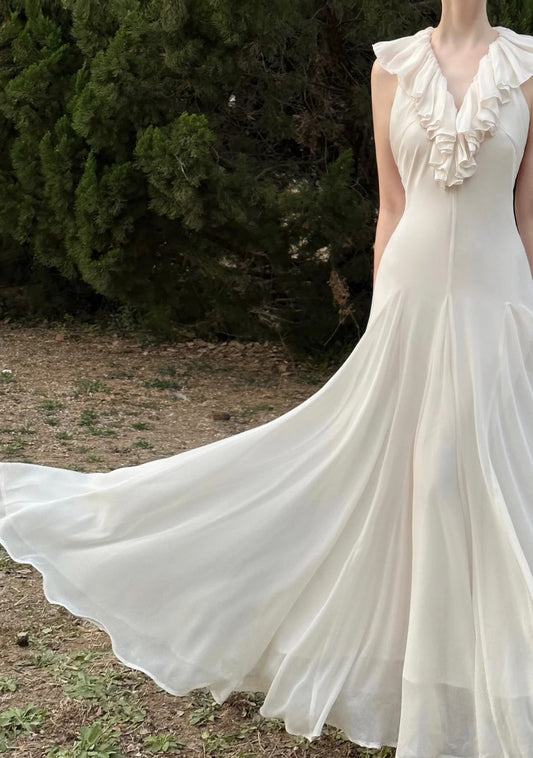 Robe de soirée longue en mousseline de soie, élégante, vintage, romantique, blanche, longueur au sol, pour anniversaire, vacances, mariage, invité, robe de bal, nv4072