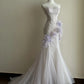 White Fashionable Elegant Exquisite beaded Light Purple Floral Long Mermaid Slim Fit Floor-Length Tulle Ball Gown Evening Gown Wedding Dress nv4046