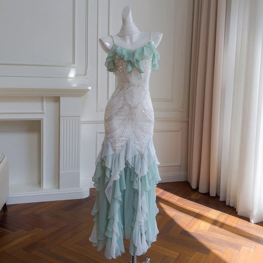 Green Beaded Long Chiffon Prom Dress Evening Gown Party Gown Graduation Gown nv4675