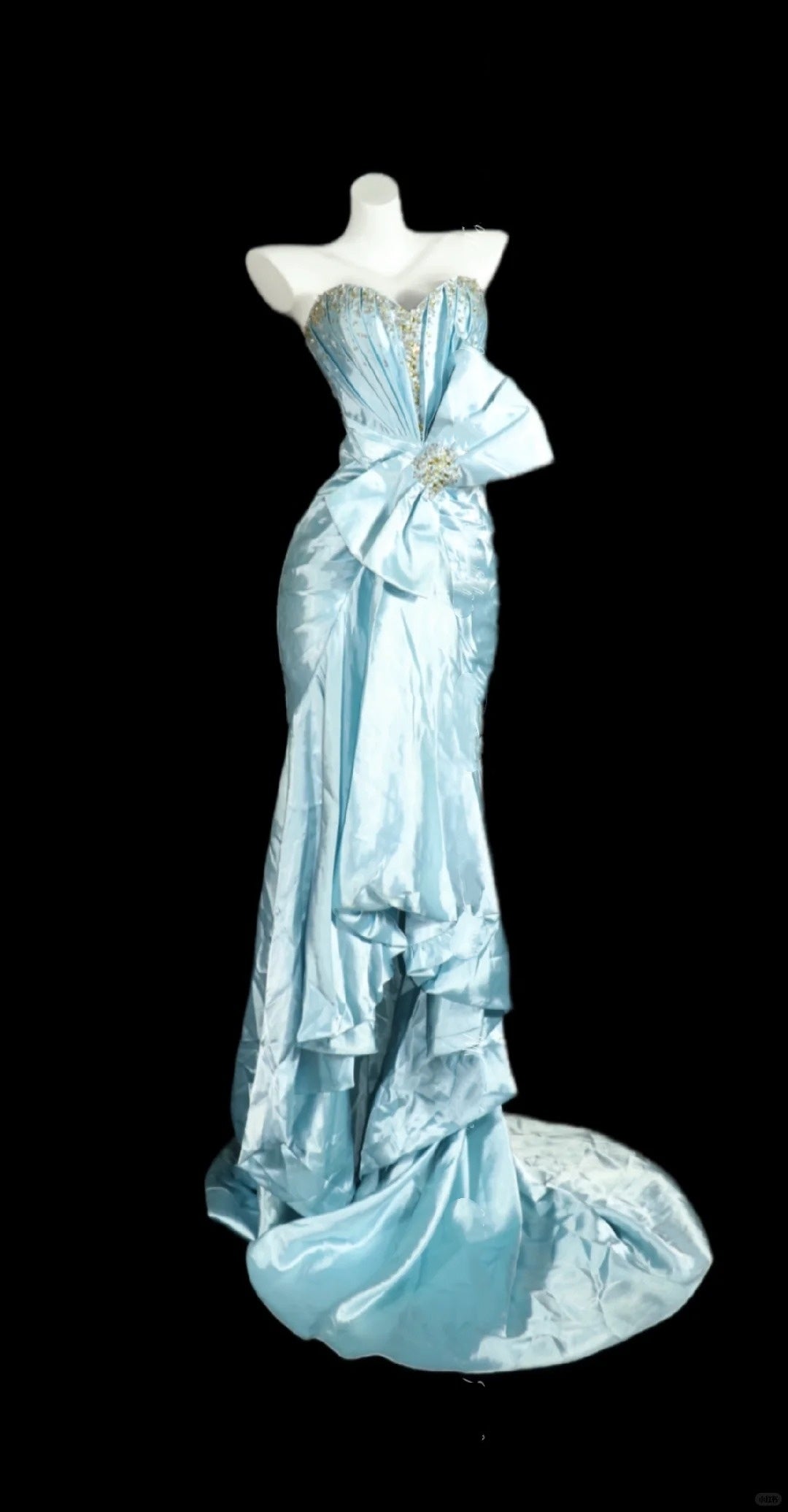 Robe de soirée sirène longue en satin bleu magnifique, perlée, robe de mariée, robe de banquet, nv4569