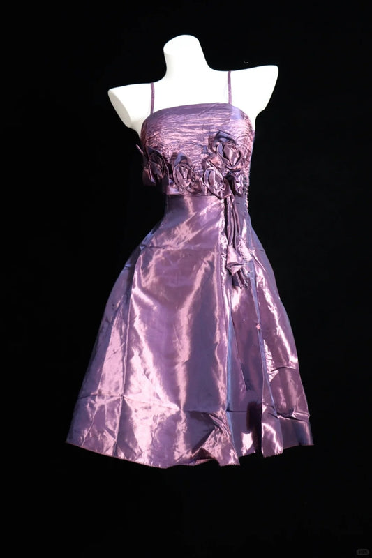 Purple floral fashion unique short satin homecoming dress banquet dress birthday party dress evening dress nv4567