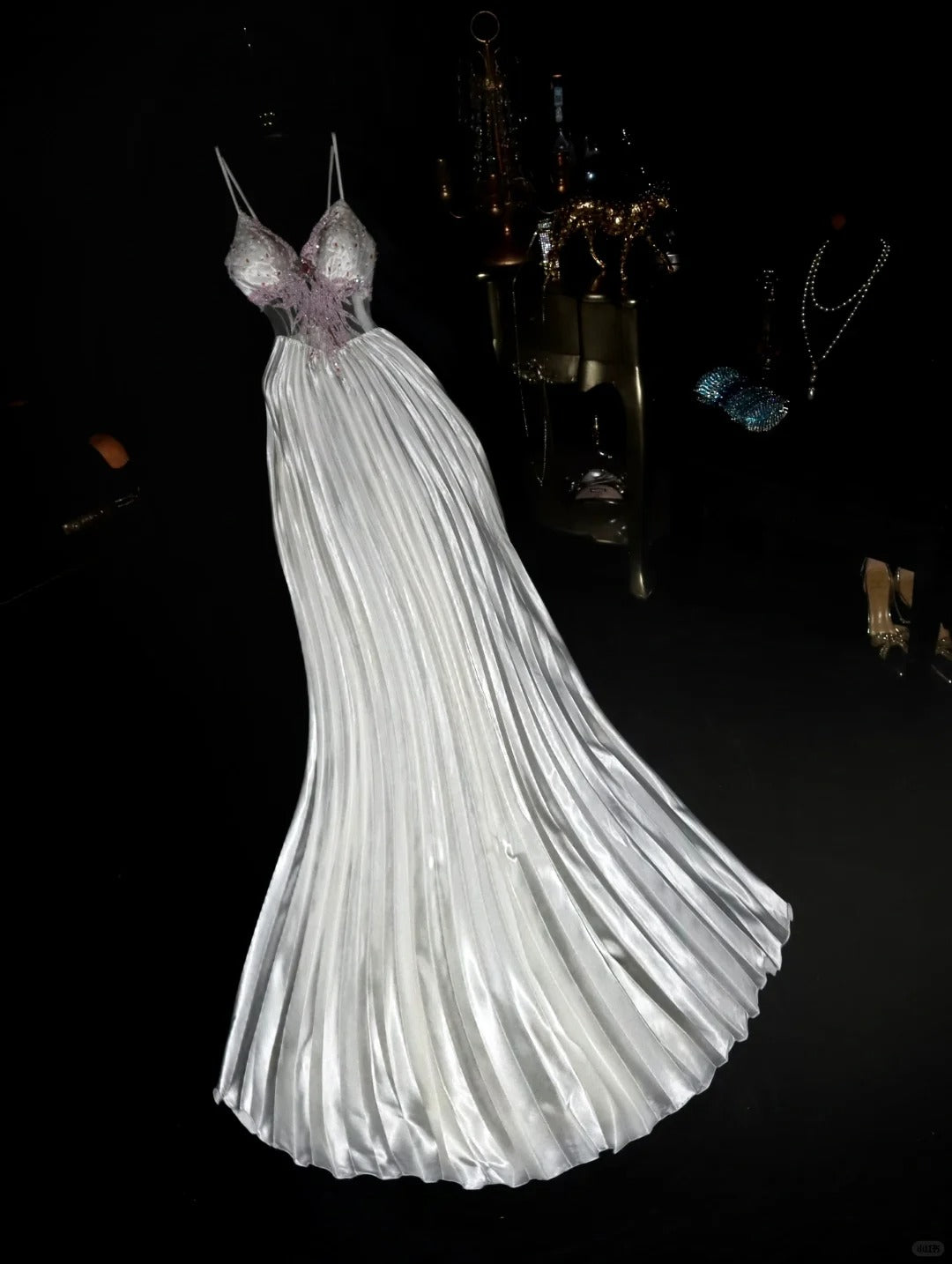 Silver Beading Fashion Elegant Long Satin Prom Dress Evening Dress Party Dress nv4687