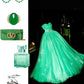 Green shiny beaded long tulle ball gown evening dress nv5249
