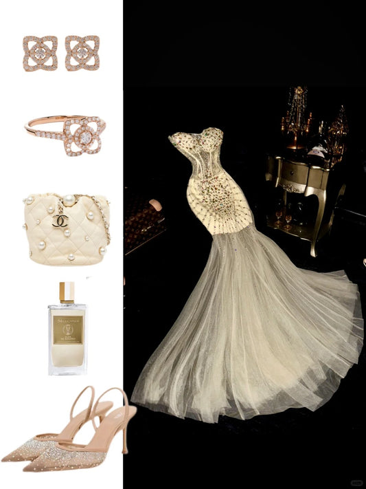 Champagne gold sweetheart neckline exquisite beaded fashionable long tulle ball gown nv5256
