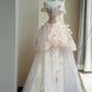 NiceVestidos--Floral Fairy Style：Pink - White 3D Floral Studded Tulle Off - Shoulder Floor - Length Wedding Dress NV5815