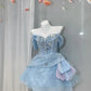 Blue Sparkling Homecoming Dress Gorgeous Exquisite Sequined Short Tulle Ball Gown Evening Dress nv4380
