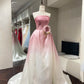 Romantic Luxury Style Pink-White Gradient Satin Strapless Train Ballgown - Elegant Dress for Engagement & Garden Wedding NV6359