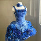 Deep Sea Flower Cluster Blue Gradient 3D Floral Mini Ball Gown NV6567