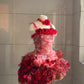 Red Rose Waterfall Gradient 3D Floral Mini Ball Gown NV6568