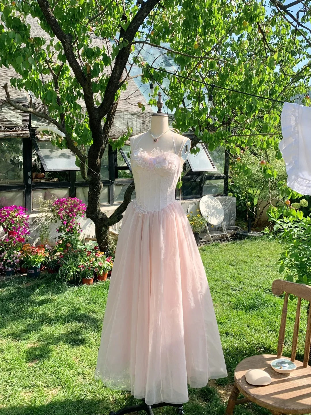 Pink Sweet Short Floral Tulle Homecoming Dress Birthday Party Dress nv4937