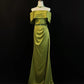 Olive Green Beaded Satin Long Ball Gown Evening Dress nv4274