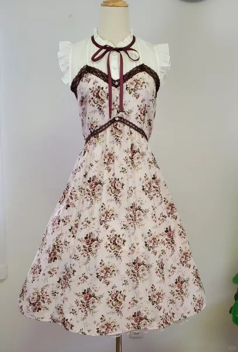 NiceVestidos – Kurzes Chiffon-Heimkehrkleid für Mädchen, Retro-Blumenkleid, pastoraler Retro-Stil NV5660